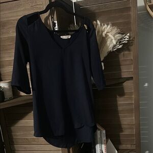Chic Blue Asymmetrical 3/4 Sleeve Blouse